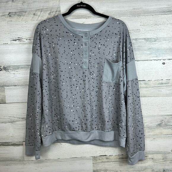 Splendid Speckled Heart Print Pullover Long Sleeve Casual Top Women’s Size XL - Picture 1 of 7